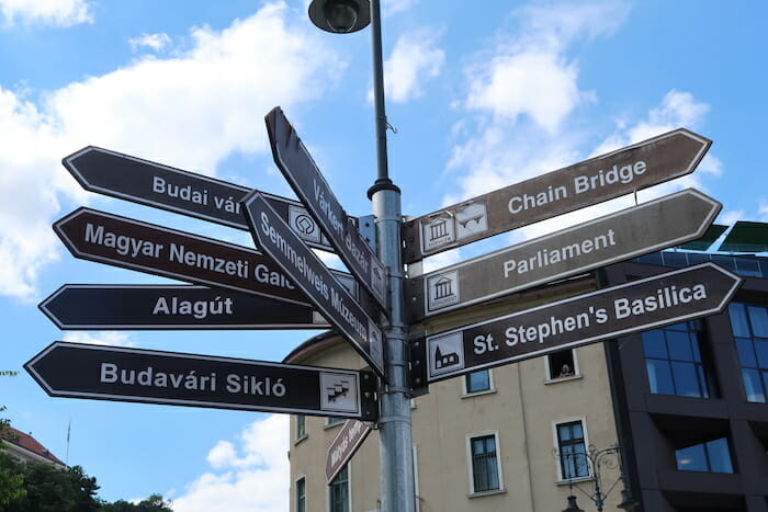 a street sign with many different directions