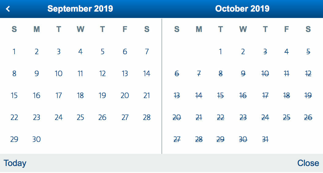 a calendar with blue text