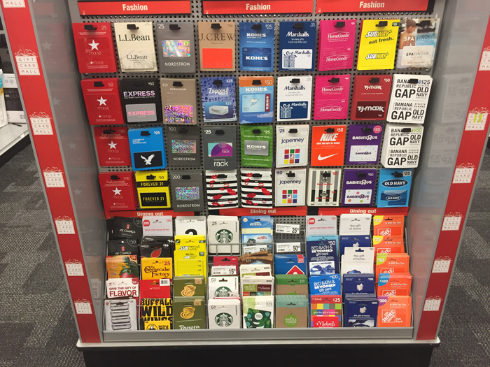 a display of gift cards