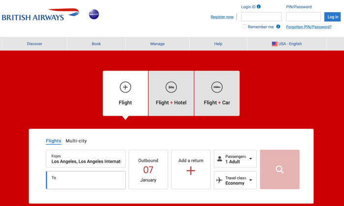 a screenshot of a flight login