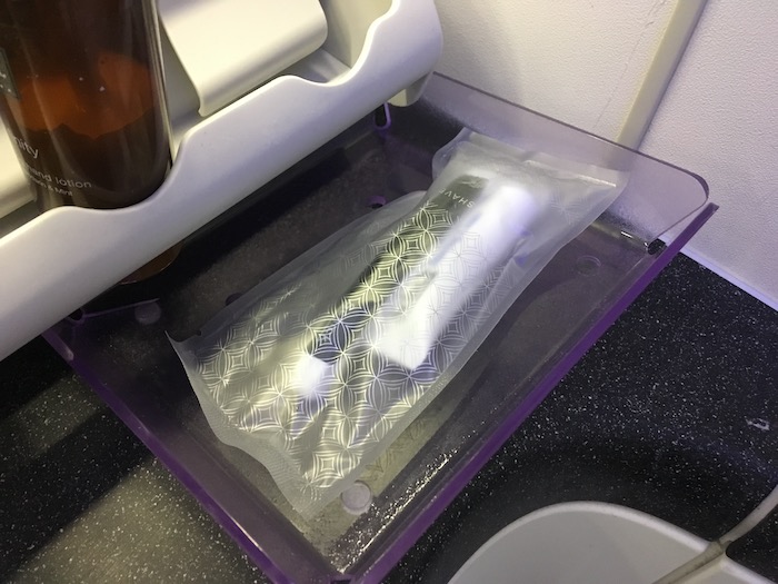 a plastic bag on a tray