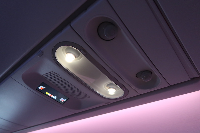 a light in the ceiling of a plane