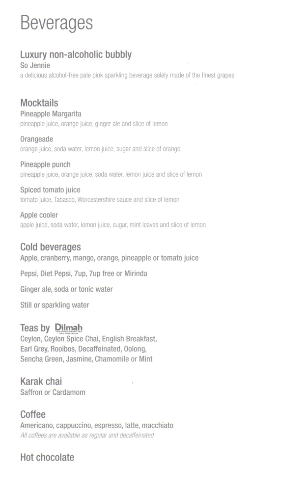 a menu of drinks