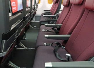 a row of seats in an airplane