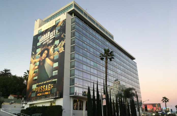 a building with a large advertisement on the side