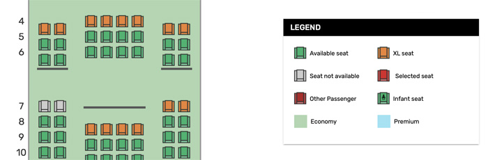 a chart of seats in different colors