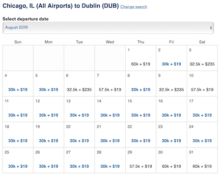 Aer Lingus Award Chart