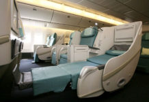 a row of beds in an airplane