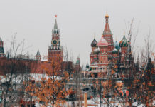 Red Square with towers and snow