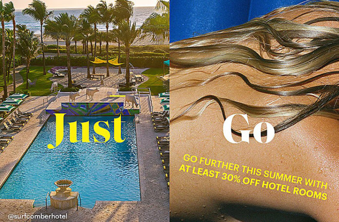 a collage of a pool and a woman's back