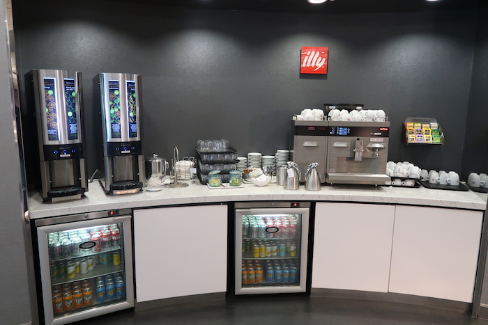 a coffee machine and beverage coolers