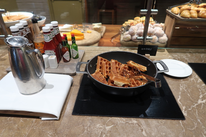 a pan of waffles on a counter