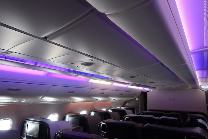 an airplane with seats and lights