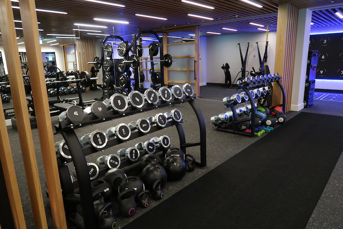 a gym with weights and weights