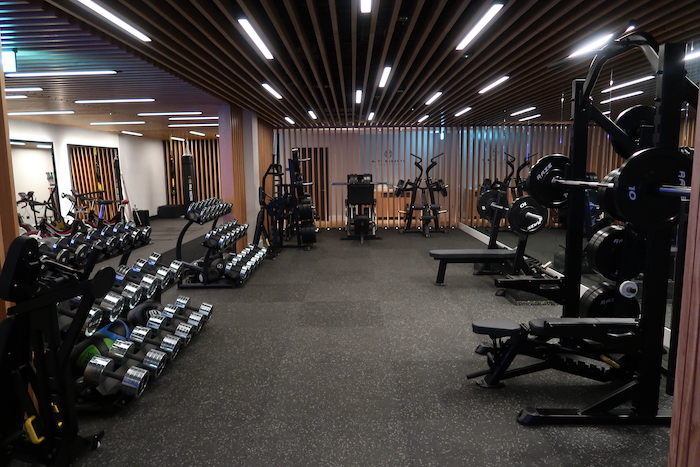 a gym with many weights