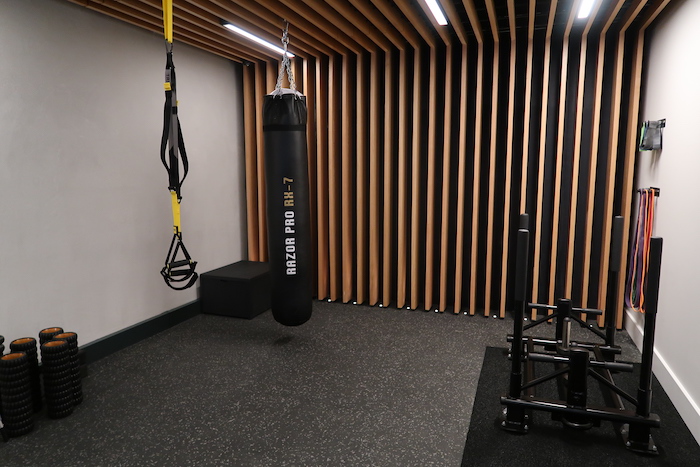 a punching bag from a rope in a gym