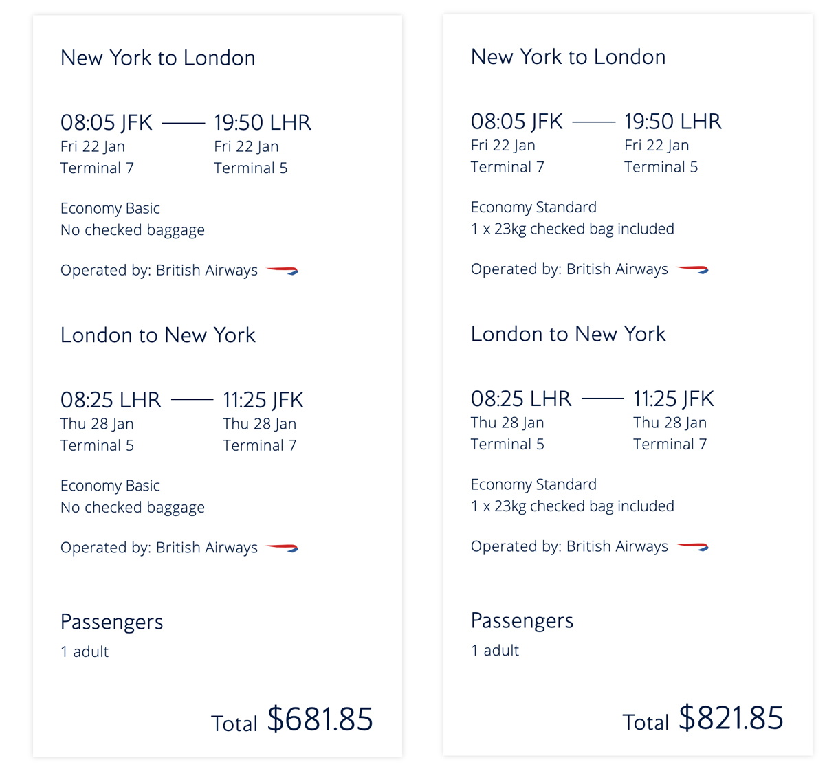 british airways baggage fees basic economy