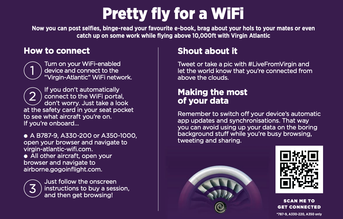 a purple and white flyer