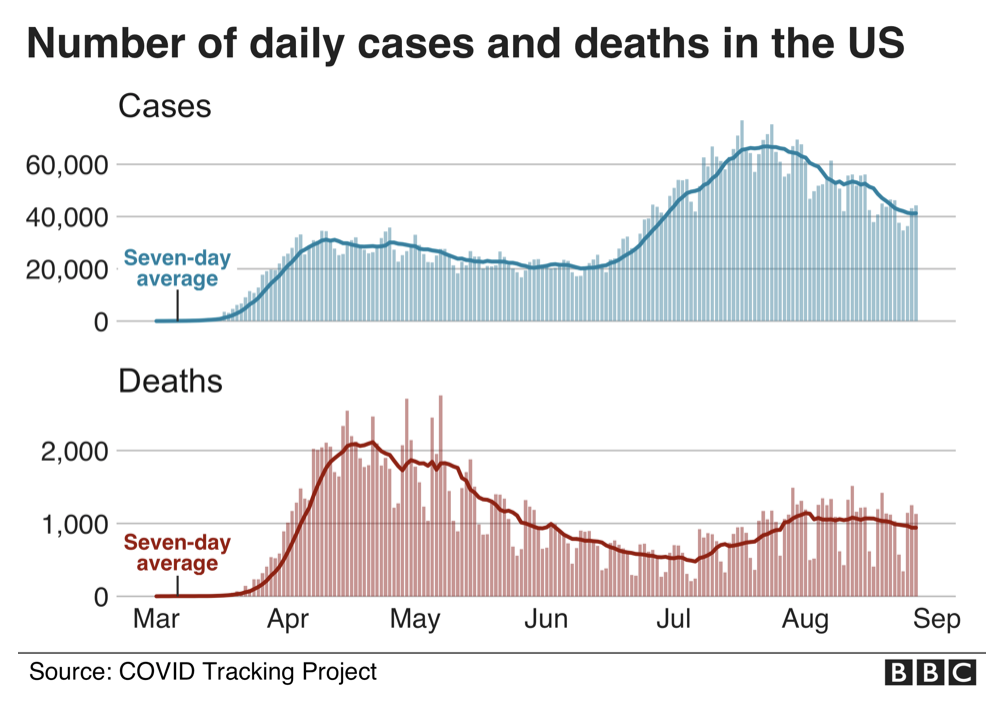 a graph of a number of daily cases and deaths