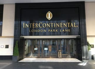 a building with glass doors