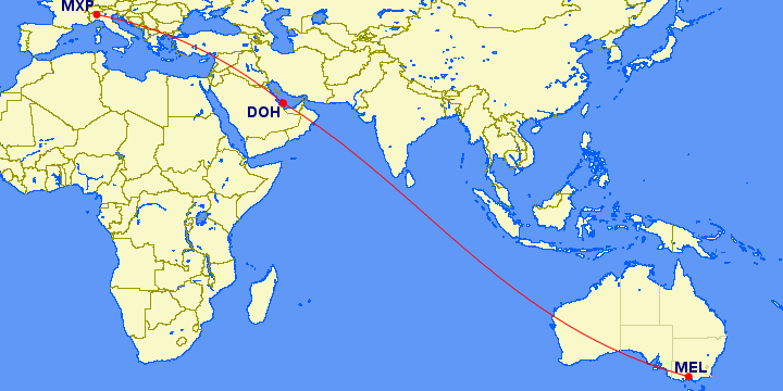 a map of the world with a red line