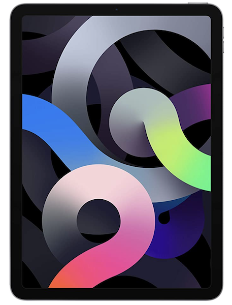 a black tablet with colorful spirals on it