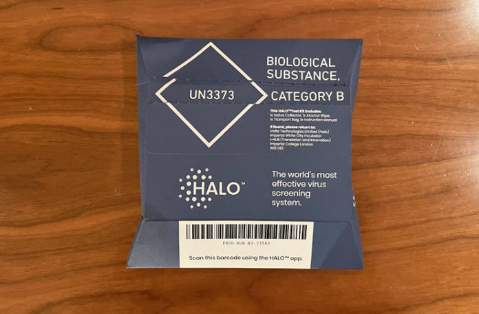 a blue box with white text and a barcode on it