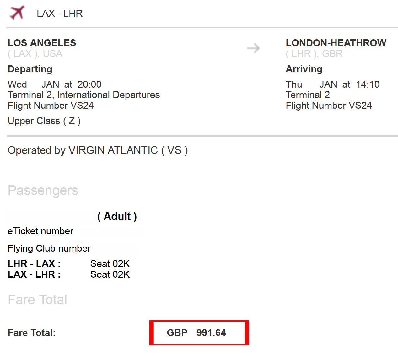 a screen shot of a flight ticket