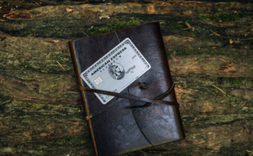 a card on a leather wallet