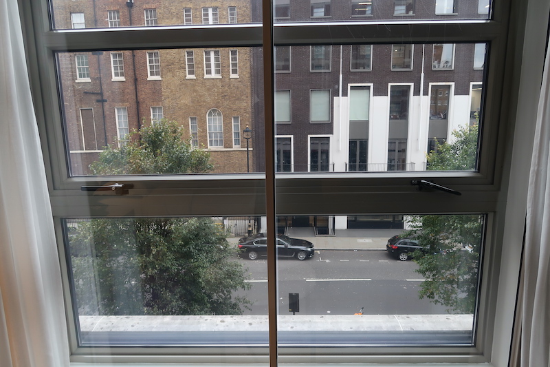 a view of a street from a window