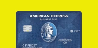 a blue credit card with a picture of a man