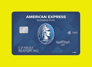 a blue credit card with a picture of a man