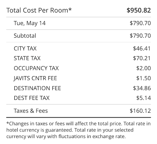 a screenshot of a hotel cost