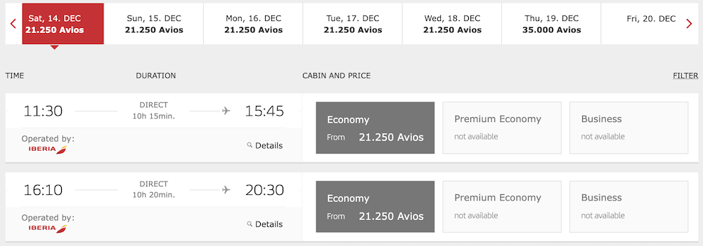 a screenshot of a flight schedule