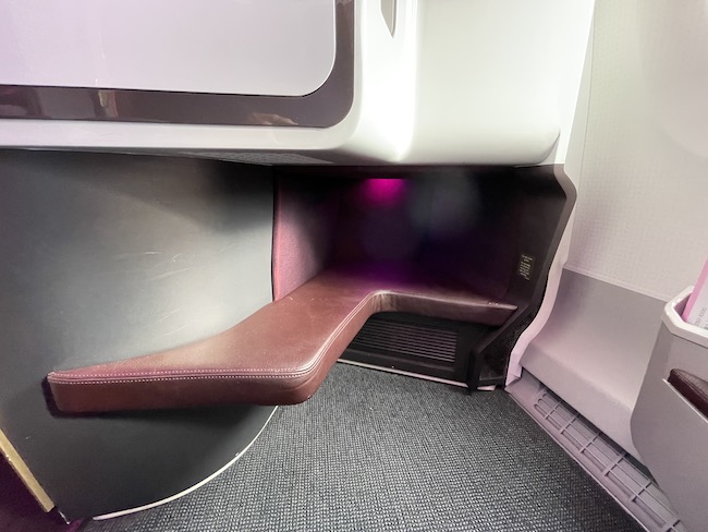 The footwell of Upper Class seat 1K on the Virgin Atlantic A350 