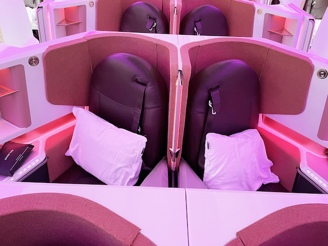 The center Upper Class seats on the Virgin Atlantic A350