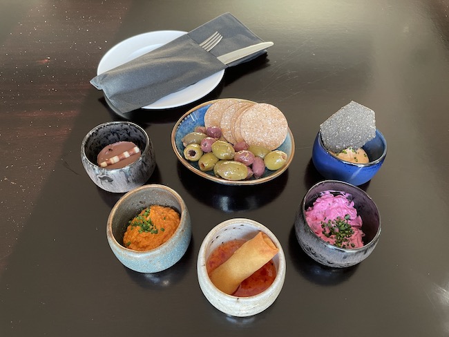 a table with different food items
