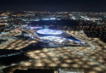 aerial view of a large city at night