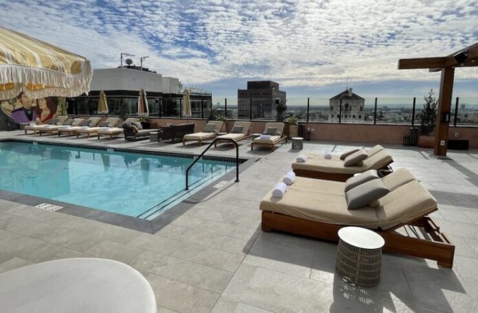 The rooftop pool at the Tommie Hollywood