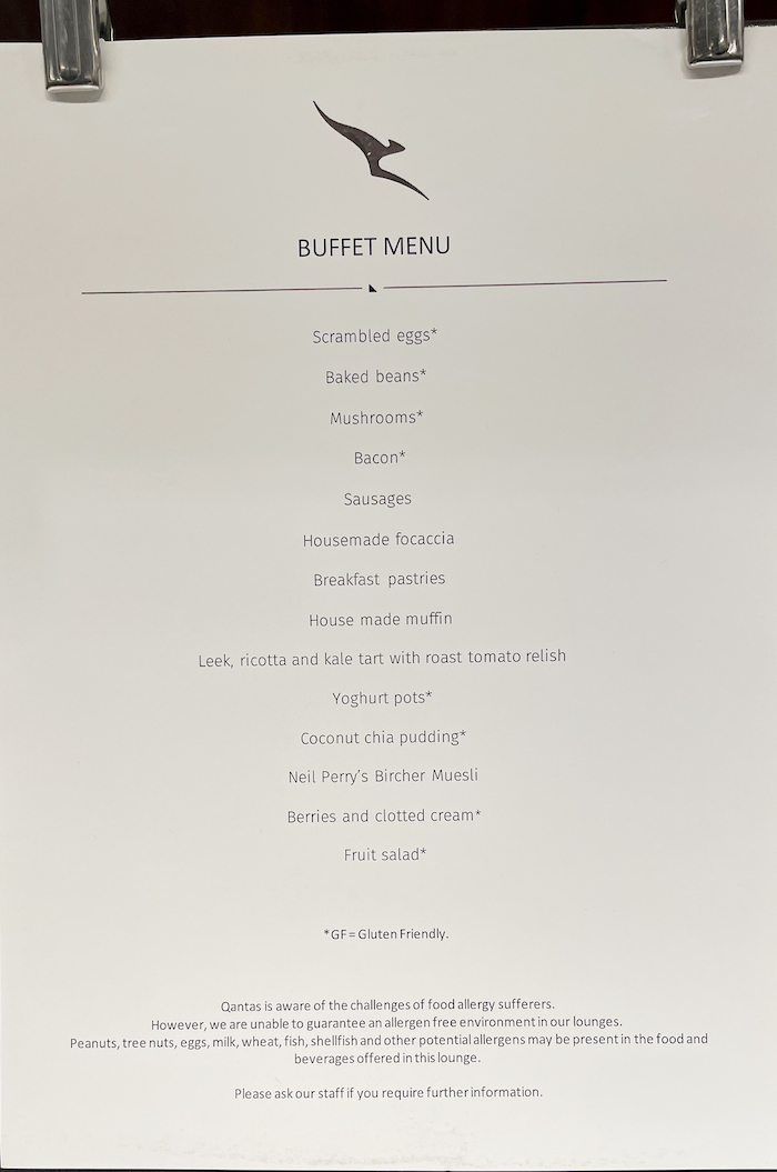 a menu of a buffet