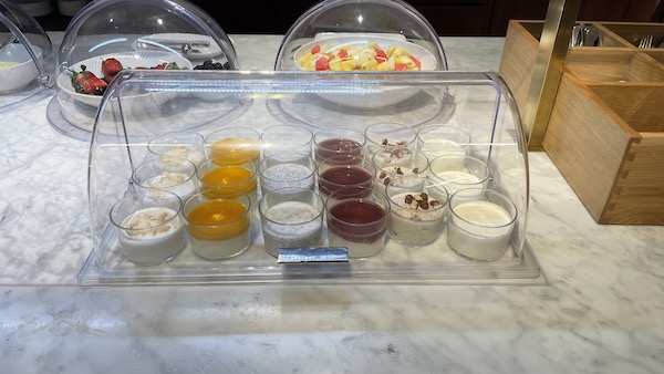 a tray of desserts on a counter