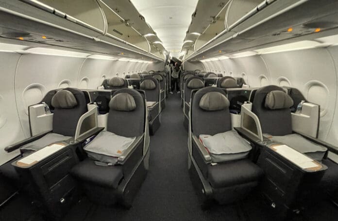 a row of seats in an airplane