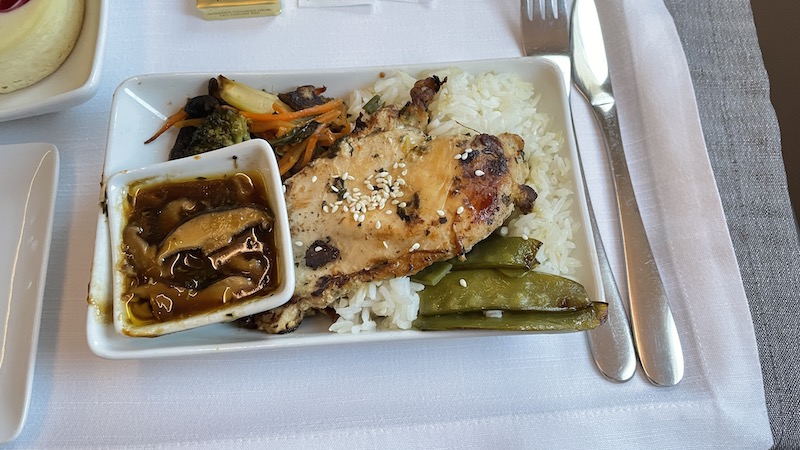 a plate of food with a fork and knife