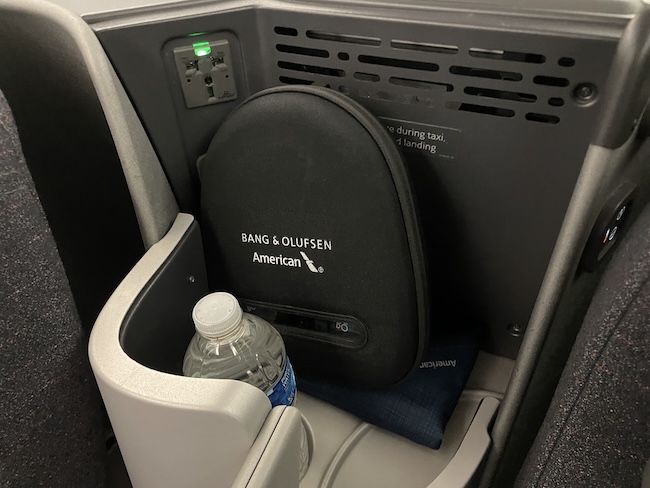 American Airlines A321T Business Class seat storage