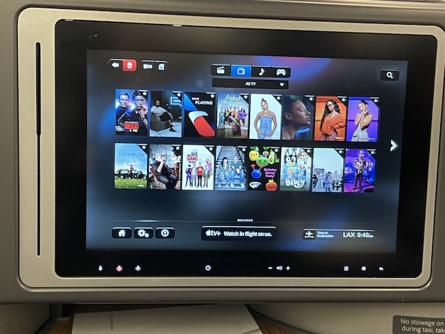 American Airlines inflight entertainment screen