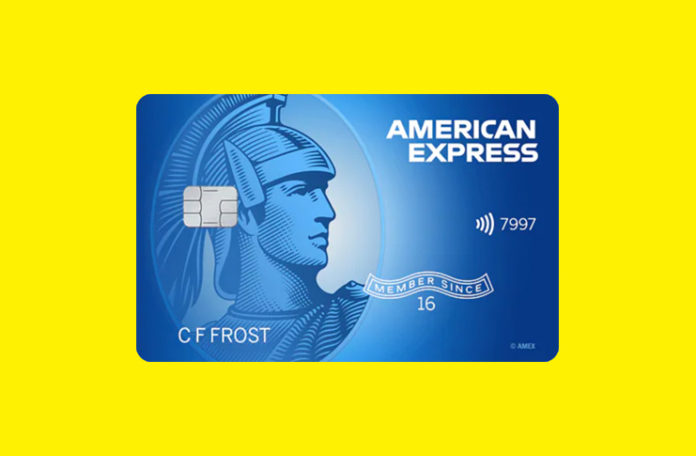 a blue credit card with a picture of a man in a helmet