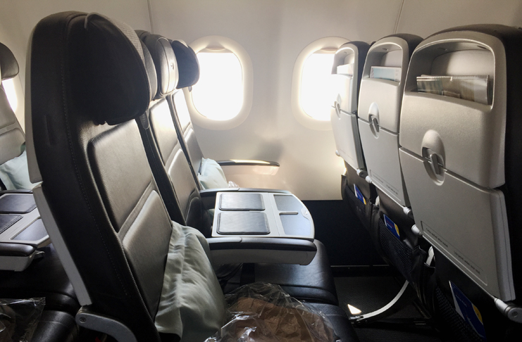 a row of seats in an airplane