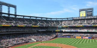 a baseball stadium with people watching