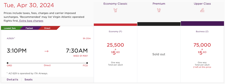 a screenshot of a flight schedule