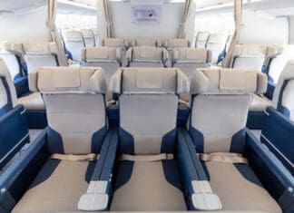 a row of seats in an airplane